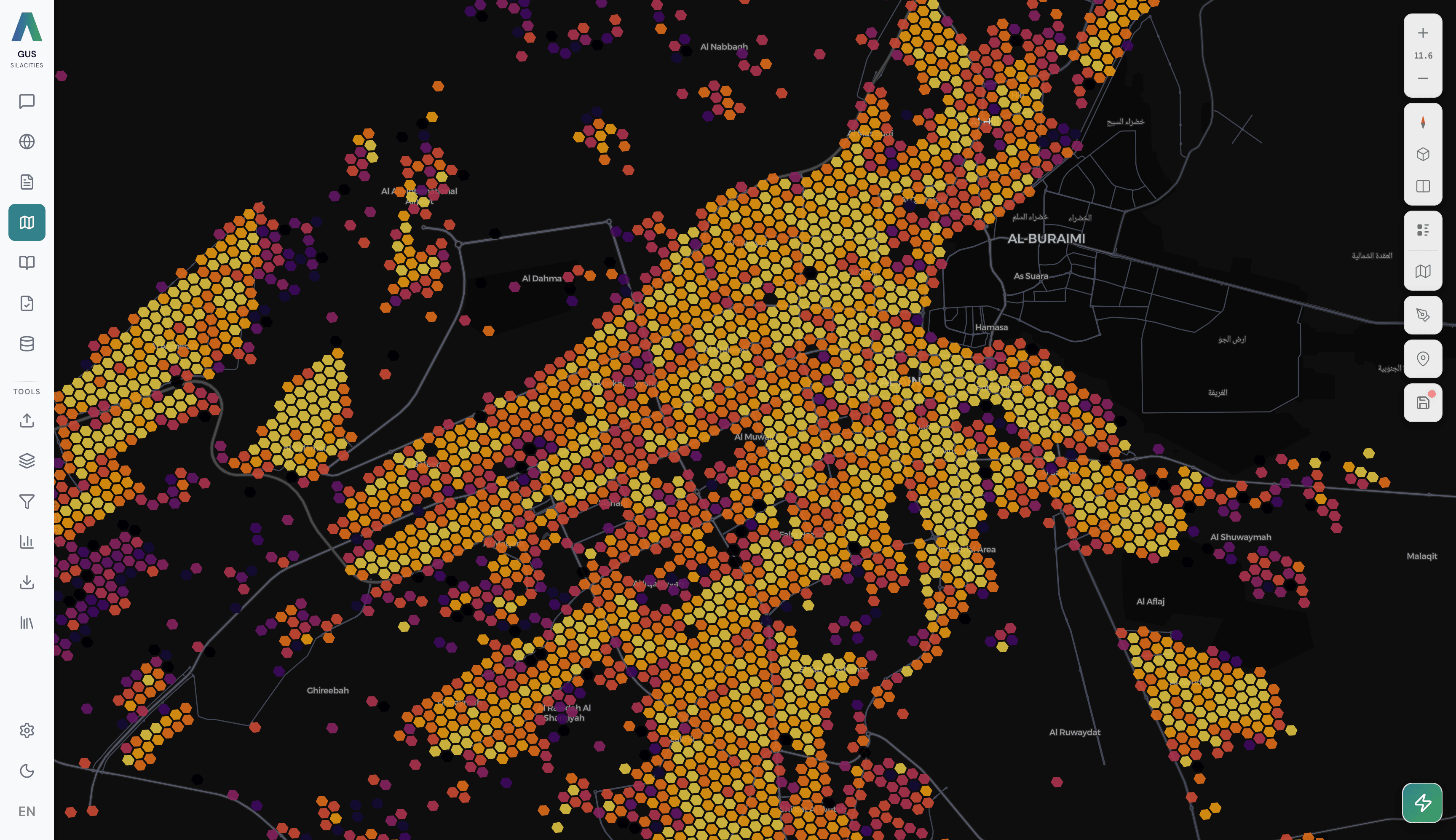 GUS Map View, the full GIS workspace with every layer on one grid